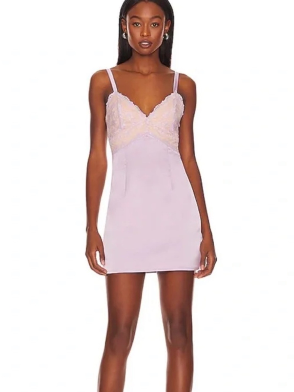 Revolve More to Come Jessica Lavender Lace Slip Dress with floral Accents